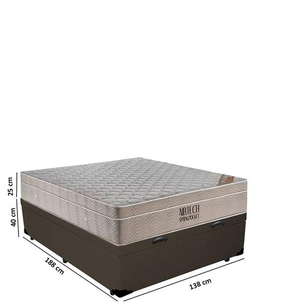 Imagem de Cama Baú Casal Sintético + Colchão Ortobom Airtech Molas Ensacadas 65x138x188 Marrom