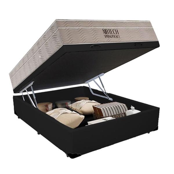 Imagem de Cama Baú Casal Sintético + Colchão Ortobom Airtech Molas Ensacadas 65x138x188 Preto