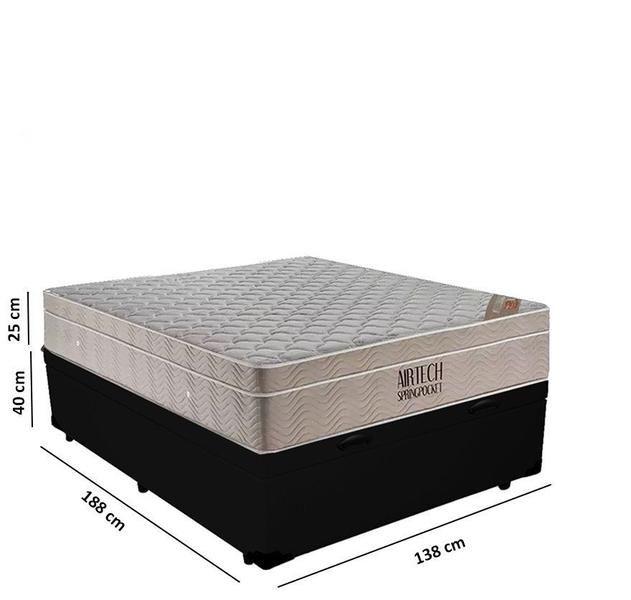 Imagem de Cama Baú Casal Sintético + Colchão Ortobom Airtech Molas Ensacadas 65x138x188 Preto