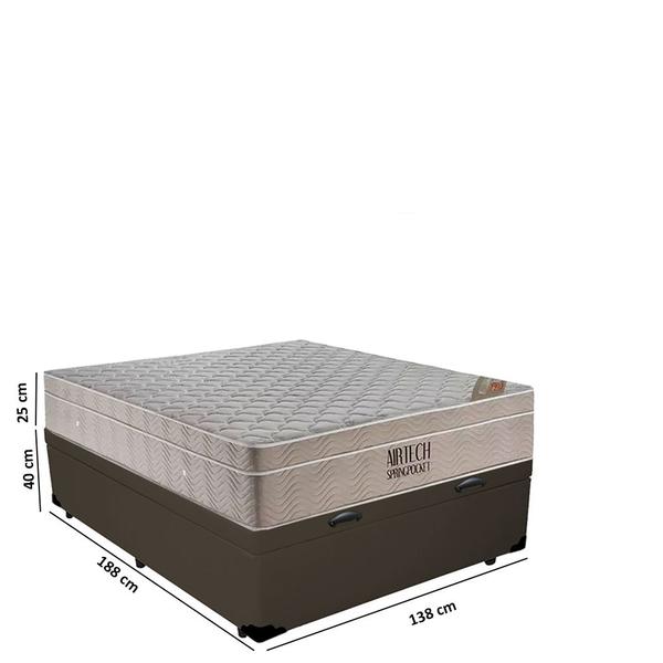 Imagem de Cama Baú Casal Sintético + Colchão Ortobom Airtech Molas Ensacadas 65x138x188