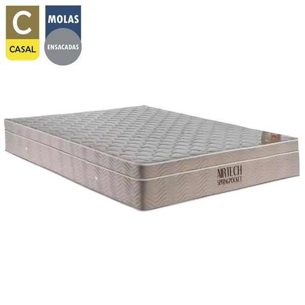 Imagem de Cama Baú Casal Suede + Colchão Ortobom Airtech Molas Ensacadas 65x138x188 Bege