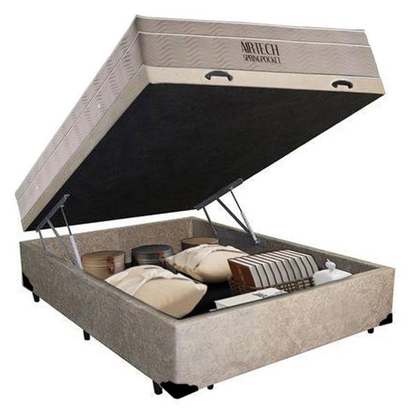 Imagem de Cama Baú Casal Suede + Colchão Ortobom Airtech Molas Ensacadas 65x138x188 Bege