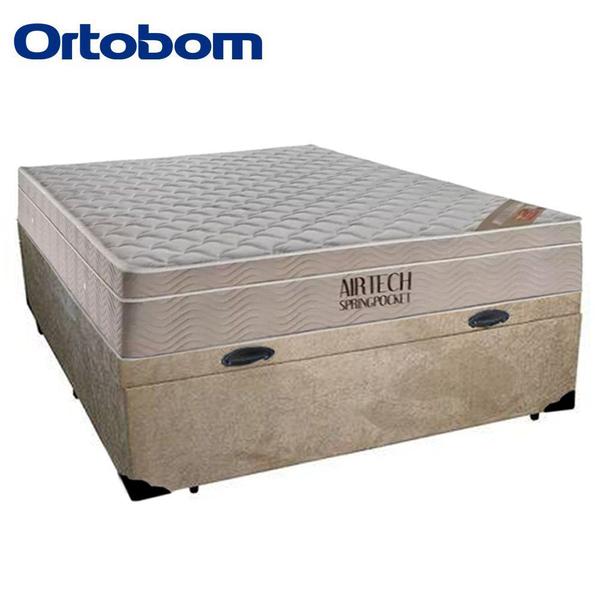 Imagem de Cama Baú Casal Suede + Colchão Ortobom Airtech Molas Ensacadas 65x138x188 Bege