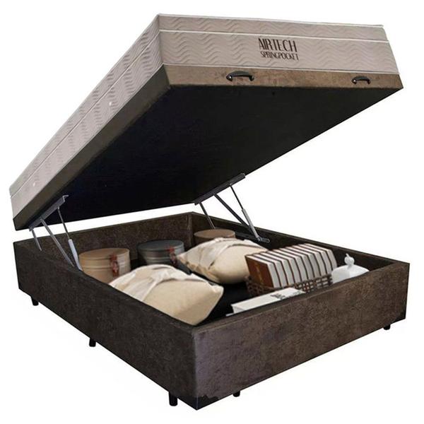 Imagem de Cama Baú Casal Suede + Colchão Ortobom Airtech Molas Ensacadas 65x138x188 Marrom