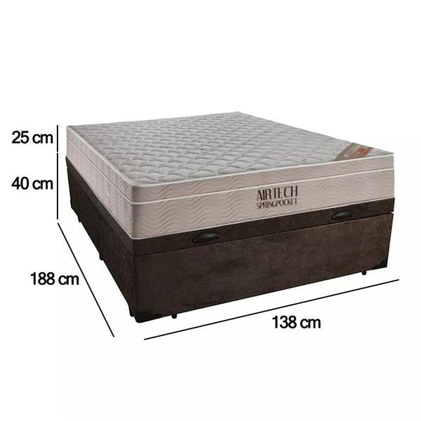 Imagem de Cama Baú Casal Suede + Colchão Ortobom Airtech Molas Ensacadas 65x138x188 Marrom