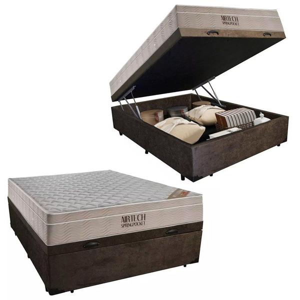 Imagem de Cama Baú Casal Suede + Colchão Ortobom Airtech Molas Ensacadas 65x138x188 Marrom