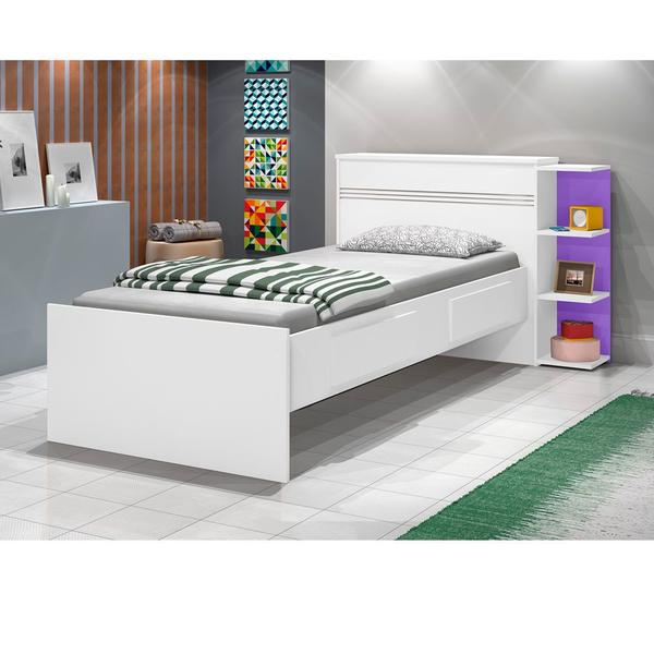 Imagem de Cama Baú Jade com Gaveta e Prateleira Branco com Lilás J&A Móveis Quarto