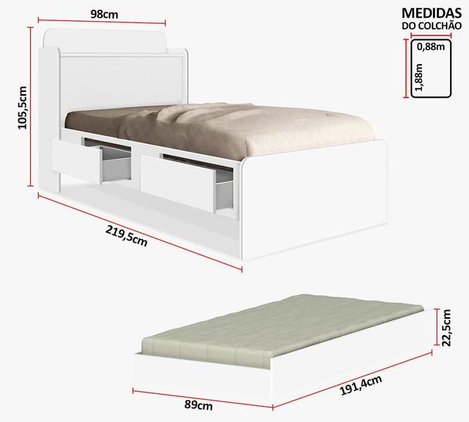 Imagem de Cama Bau Quarto Com Auxiliar Tamires Solteiro 98cm