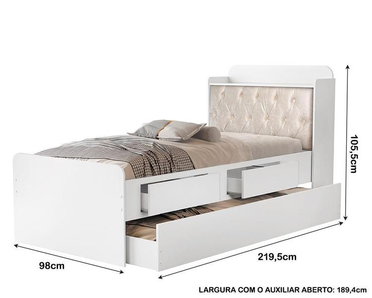 Imagem de Cama Bau Quarto Solteiro Tamires 98cm Com Auxiliar e Captonê