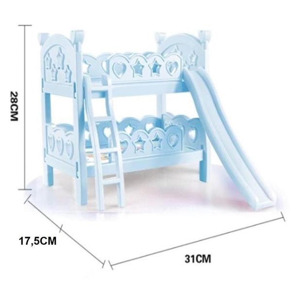 Imagem de Cama beliche com escorregador para bonecas berco infantil montavel de brincar azul 