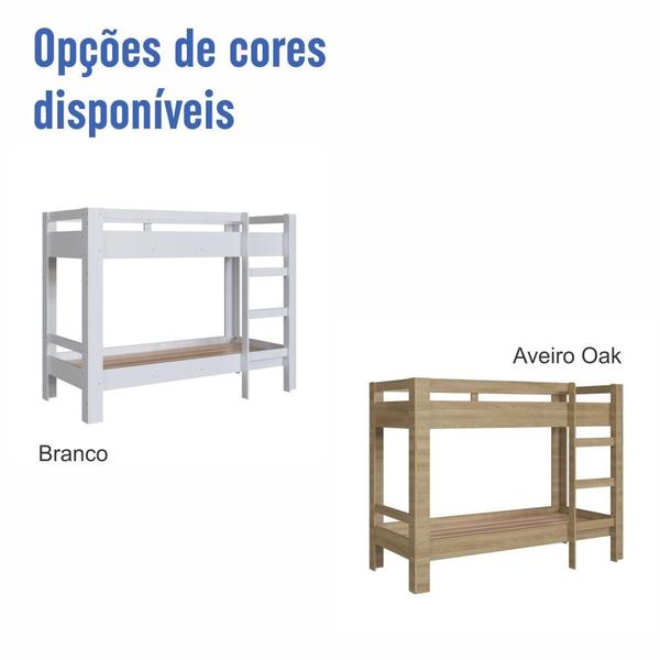 Imagem de Cama Beliche Infantil Bicama Menino Menina Solteiro 1,96m com Escada e Proteção Lateral Aveiro Oak