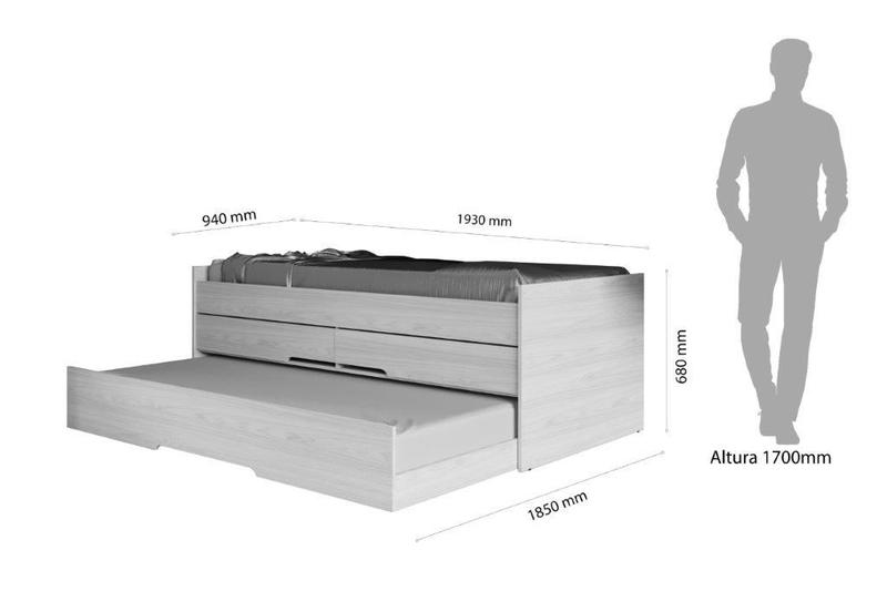 Imagem de Cama Bibox solteiro 2 gavetas + auxiliar Julye cor Branca