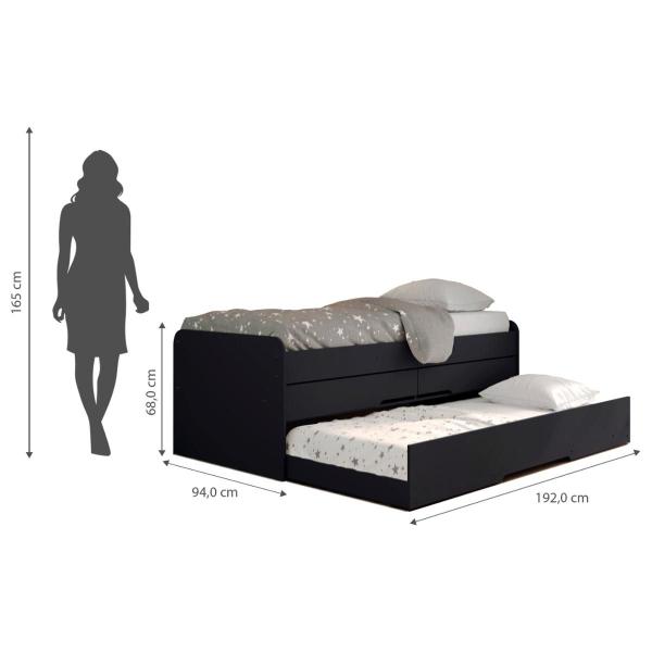 Imagem de Cama Bibox Solteiro Juliette 2 Gavetas Preto Robel Moveis