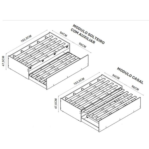 Imagem de Cama Bicama Auxiliar Vira Casal 2 Colchão Solteiro Matrix