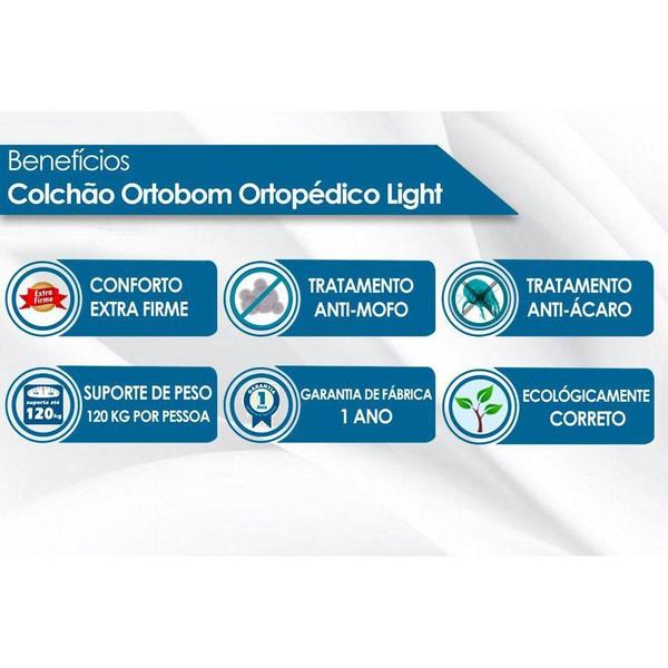 Imagem de Cama Box Baú c/Auxiliar Solteiro: Colchão Ortopédico Ortobom  Light + Base CRC Courano White(88x188)