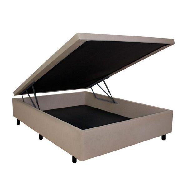 Imagem de Cama Box Baú Casal 138x188cm em material sintético com Colchão Gransleep Molas Verticoil Ecoflex Bege/Preto