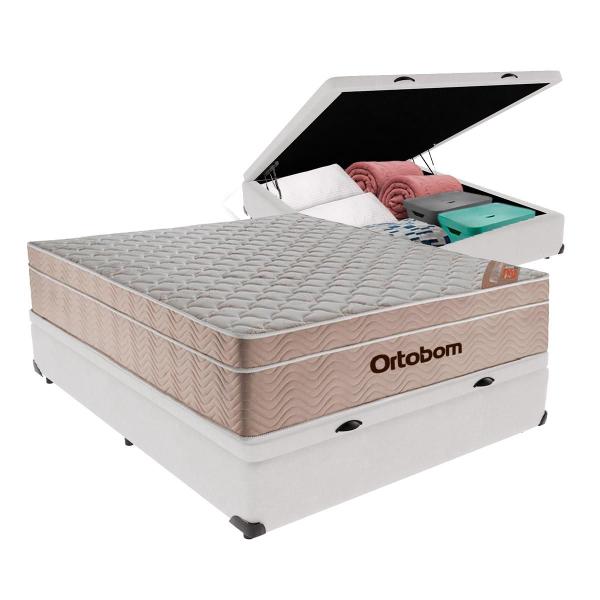 Imagem de Cama Box Baú Casal Branco e Colchão Airtech Springpocket Molas Ensacadas Ortobom