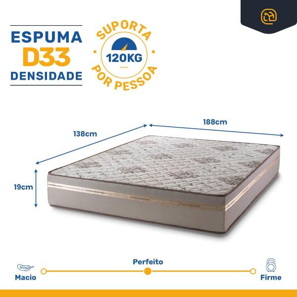 Imagem de Cama Box Baú Casal + Colchão D33 Millenium One Face Bege 138x188x61cm - Suporta até 120Kg Por Pessoa