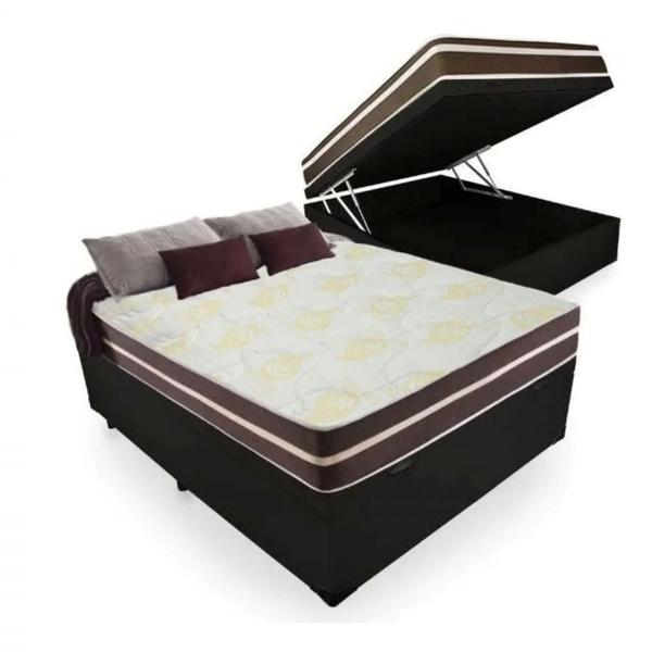 Cama Box Baú Casal + Colchão de Molas Ensacadas Classic Brow Firme para 120 kilos - Cristalflex Imagem de Cama Box Baú Casal + Colchão de Molas Ensacadas Classic Brow Firme para 120 kilos
