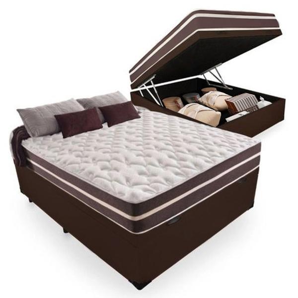 Cama Box Baú Casal + Colchão De Molas Prime Colchões Classic Superlastic 138x188x64 Marrom Cama Box Baú Casal + Colchão De Molas Prime Colchões Classic Superlastic 138x188x64 Marrom