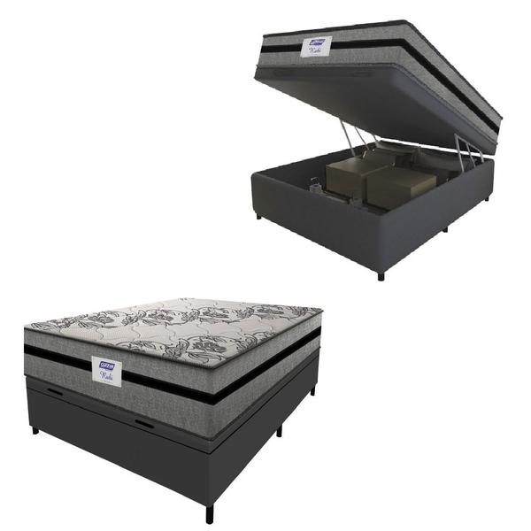 Cama Box Baú Casal Colchão Gazin Com Molas Ensacadas Rubi 138x188x73cm Suede Cinza/Preto Cama Box Baú Casal Colchão Gazin Com Molas Ensacadas Rubi 138x188x73cm Suede Cinza/Preto