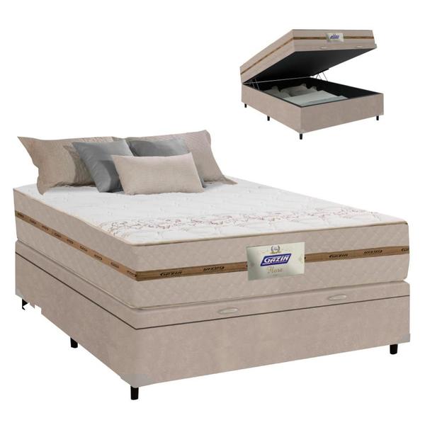 Cama Box Baú Casal Colchão Molas Flora Bege 138x188x61cm - Gazin Cama Box Baú Casal Colchão Molas Flora Bege 138x188x61cm - Gazin