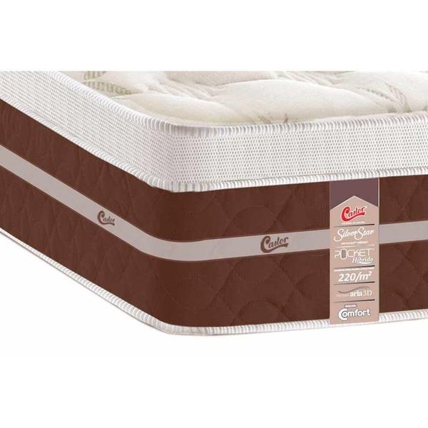 Imagem de Cama Box Baú Casal: Colchão Molas Pocket Ensacadas Castor Silver Star Air Híbrido + Base CRC Courano Black (138x188)