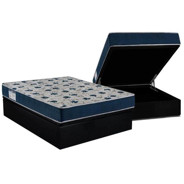 Imagem de Cama Box Baú Casal: Colchão Ortopédico Ortobom D28 / EP ISO 60 + Base CRC Suede Black(138x188)