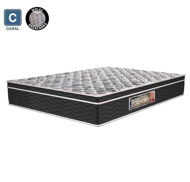 Imagem de Cama Box Baú Casal Conforto Sintético Preto + Colchão Casal Conforto Espuma D33  16x138x188