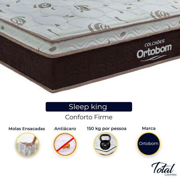 Imagem de Cama Box Baú Casal Marrom e Colchão Sleep King Molas Ensacadas Ortobom