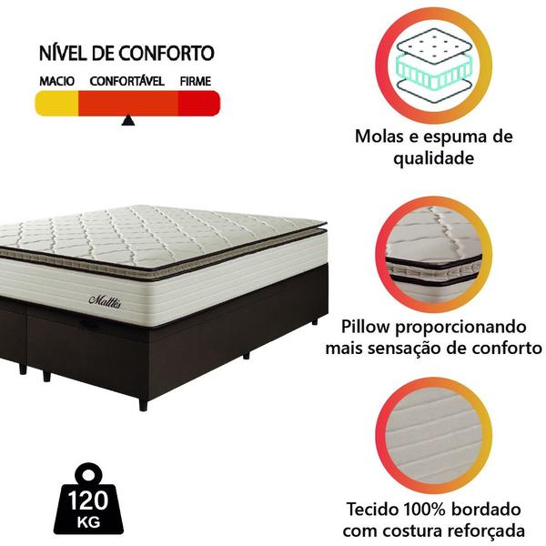 Imagem de Cama Box Baú Casal Queen Colchão Molas Ensacadas Com Pillow Malttês 158x198x69cm Suede Cáqui Hellen