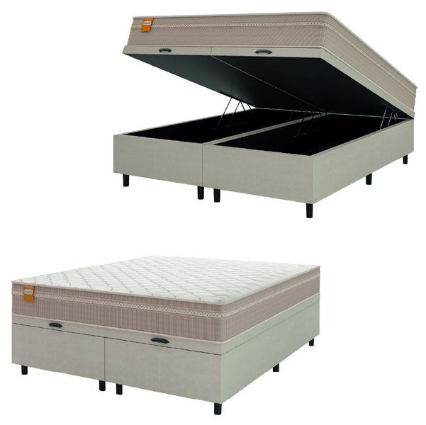 Cama Box Baú Casal Queen Colchão Molas Qatar 158x198x63cm Bege/Branco Inducol - Suporta At... Cama Box Baú Casal Queen Colchão Molas Qatar 158x198x63cm Bege/Branco Inducol - Suporta At...