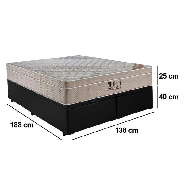 Imagem de Cama Box Baú Casal Sintético Bipartido + Colchão Ortobom Airtech Molas Ensacadas 138x188x65