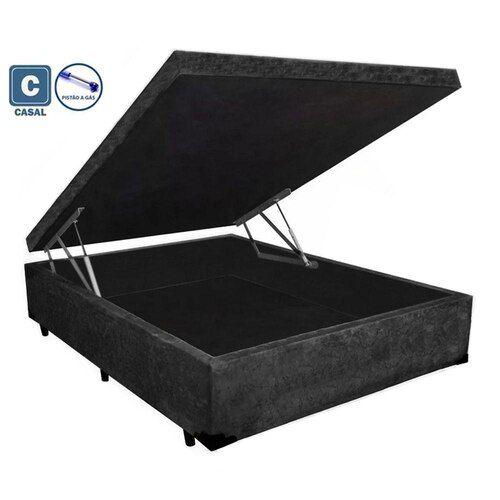 Imagem de Cama Box Baú Casal Sonho Suede Preto + Colchão Casal Sonho Espuma D33 Com EPS 30x138x188