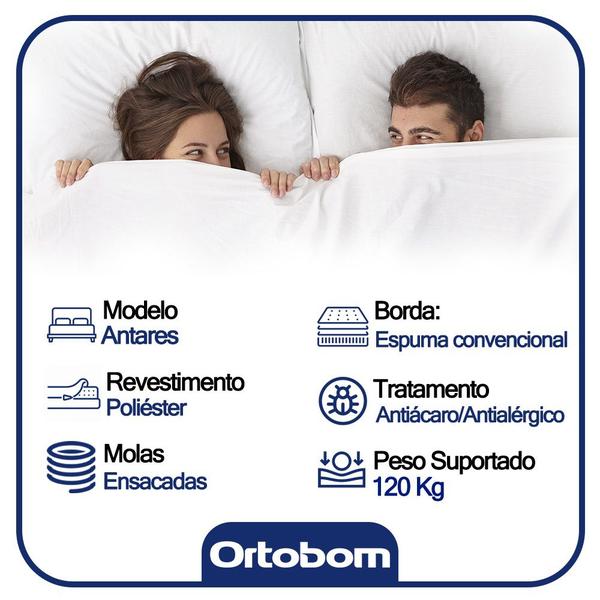 Imagem de Cama Box Baú Casal Suede + Colchão Airtech Molas Ensacadas Antares Ortobom Bege 138cm - Suporta Até 120kg Por Pessoa