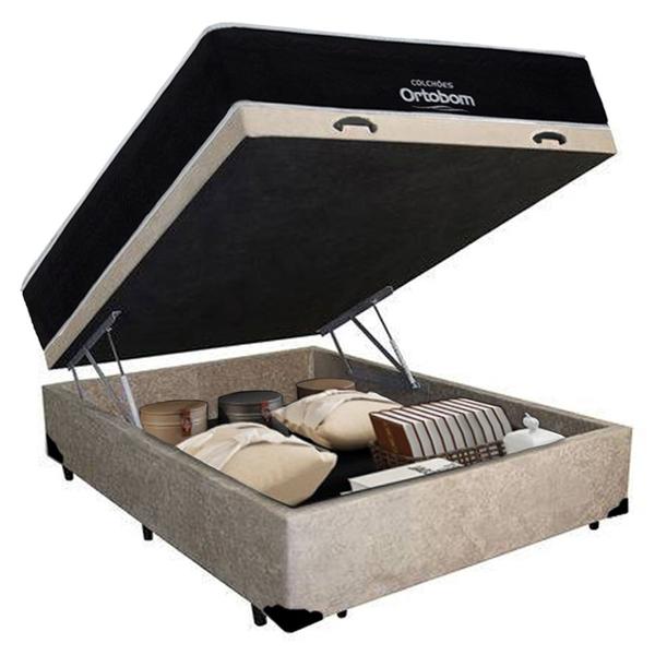 Imagem de Cama Box Baú Casal Suede + Colchão Airtech Molas Ensacadas Antares Ortobom Bege 138cm - Suporta Até 120kg Por Pessoa