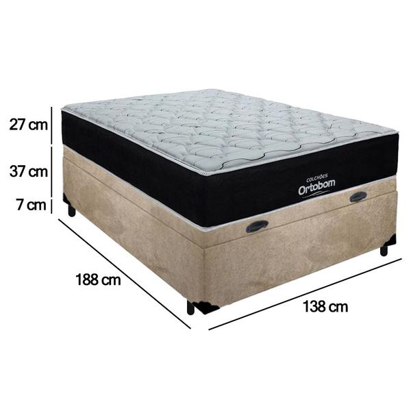 Imagem de Cama Box Baú Casal Suede + Colchão Airtech Molas Ensacadas Antares Ortobom Bege 138cm - Suporta Até 120kg Por Pessoa