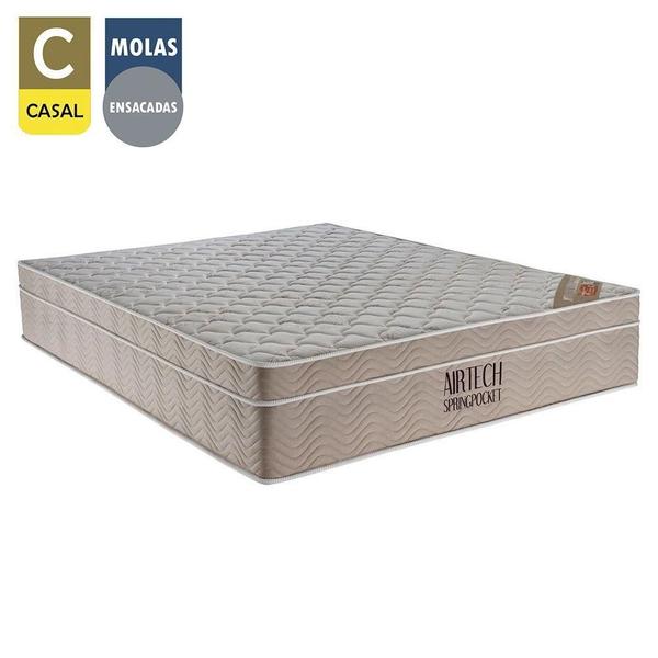 Imagem de Cama Box Baú Casal Suede + Colchão Casal Molas Ensacadas Airtech Springpocket Ortobom 69x138x188 Preto