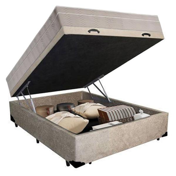 Imagem de Cama Box Baú Casal Suede + Colchão SerenePrime  Molas Ensacadas 138x188x69 Bege