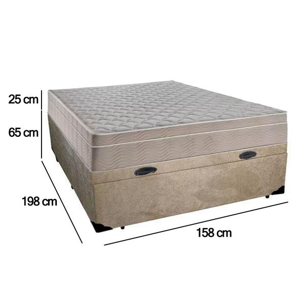 Imagem de Cama Box Baú Casal Suede + Colchão SerenePrime  Molas Ensacadas 138x188x69 Bege