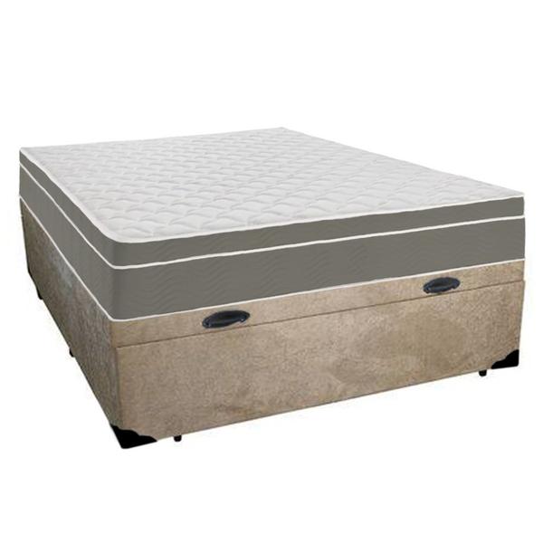 Imagem de Cama Box Baú Casal Suede + Colchão SerenePrime  Molas Ensacadas 138x188x69 Bege