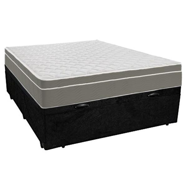 Imagem de Cama Box Baú Casal Suede + Colchão SerenePrime  Molas Ensacadas 138x188x69 Preto