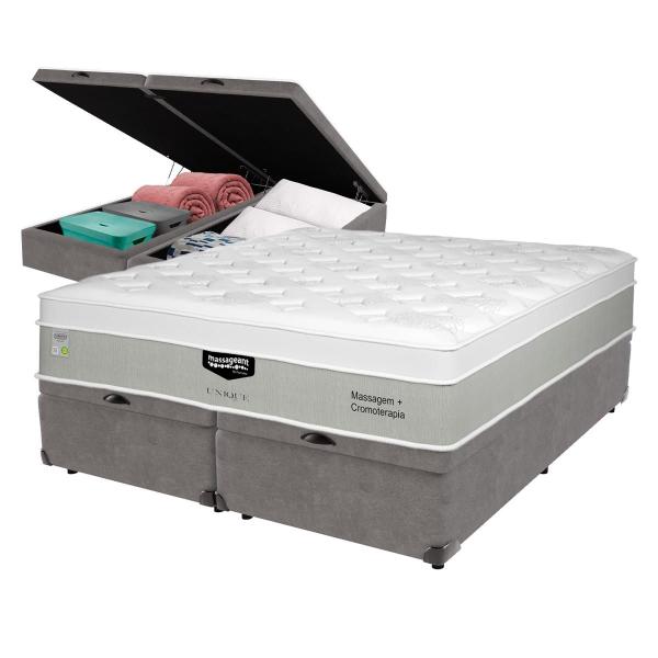 Cama Box Baú Cinza e Colchão Queen Massageant Unique Imagem de Cama Box Baú Cinza e Colchão Queen Massageant Unique