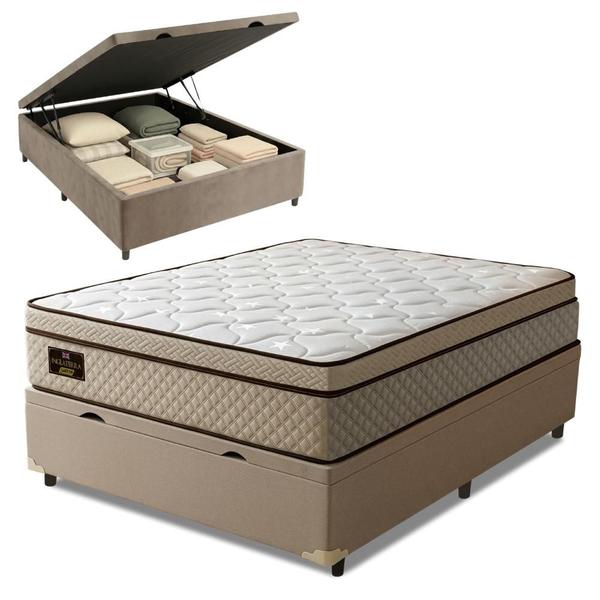 Cama Box Baú Colchão Casal Gazin Inglaterra Premium Molas Ensacadas e Euro Pillow 138x188x73cm