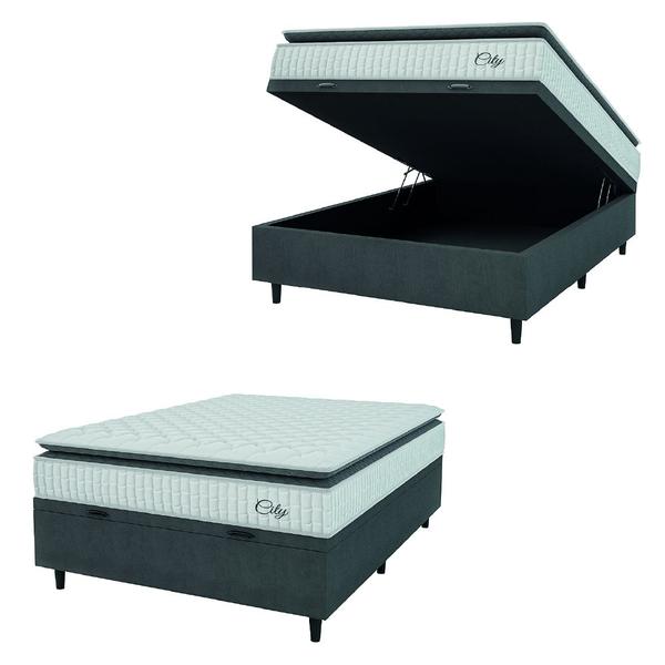 Cama Box Baú Colchão Casal Molas Ensacadas City Pillow Top 138x188x64cm Branco / Cinza Hel... Cama Box Baú Colchão Casal Molas Ensacadas City Pillow Top 138x188x64cm Branco / Cinza Hel...