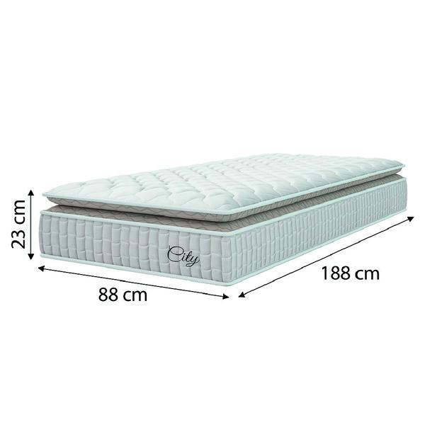 Imagem de Cama Box Baú Colchão Solteiro Molas Ensacadas City Pillow Top 88x188x64cm Branco / Bege Hellen - Suporta até 110kg por Pessoa