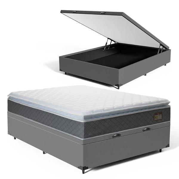 Cama Box Baú com Colchão de Espuma D45 Pillow Top Fort Comfort Casal 138cm - Lucas Colchõe... Cama Box Baú com Colchão de Espuma D45 Pillow Top Fort Comfort Casal 138cm - Lucas Colchõe...
