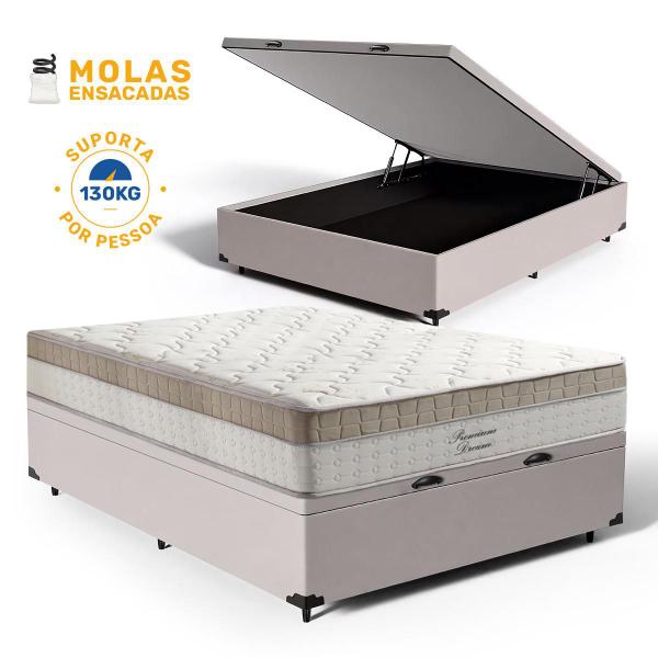 Imagem de Cama Box Baú com Colchão de Molas Ensacadas Pillow In Anjos Premium Dream Casal 138cm