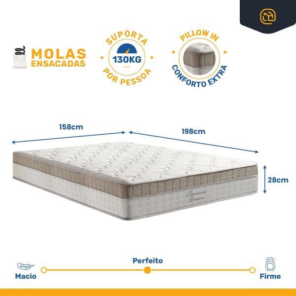 Imagem de Cama Box Baú com Colchão de Molas Ensacadas Pillow In Anjos Premium Dream Queen 158cm