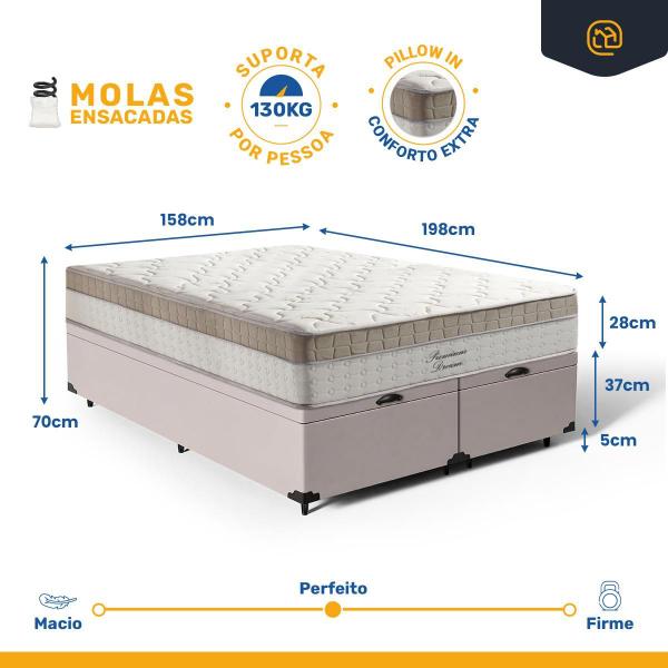 Imagem de Cama Box Baú com Colchão de Molas Ensacadas Pillow In Anjos Premium Dream Queen 158cm